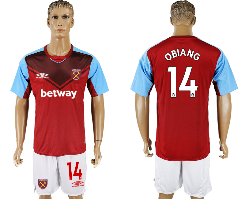 Men 2017-2018 club West Ham United home 14 red soccer jersey